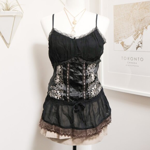 Black Lace Embroidered Ruffle Cami 🦇 KOREAN BRAND - Picture 1 of 9